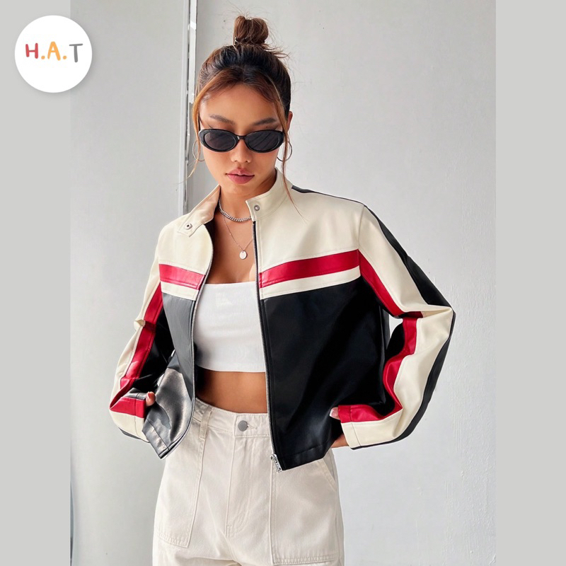 Jaket Kulit Wanita Crop Cruved/jaket crop wanita korean style