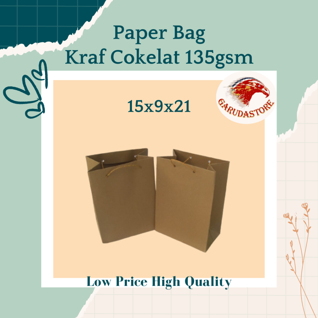 

Paper Bag Polos Size 15x9x21 , Paperbag Murah Bahan Kraf Cokelat