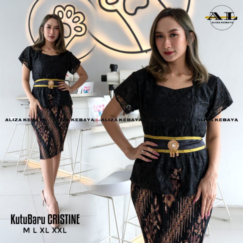 Setelan Kebaya kutu baru cristine brokat kekinian / Kebaya kutu baru pendek / kebaya polos mix rok s