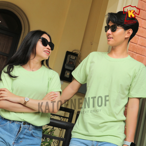 kaos polos hijau melon coton 30s / hijau muda / O neck / pria wanita