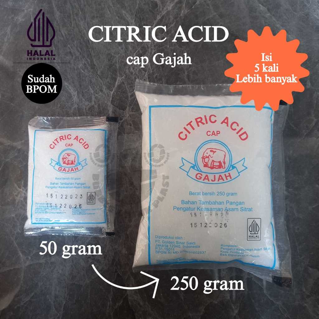 

Citric Acid / Citrun acid / Asam Sitrun / Asam Sitrat 250g dan 50g