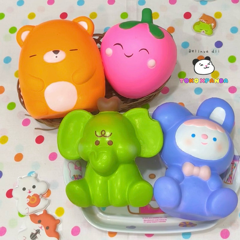 SQUISHY KARAKTER BEAR STROBERI KELINCI GAJAH JUMBO LUCU SOFT & SLOW STRAWBERRY BEAR BUNNY RABBIT