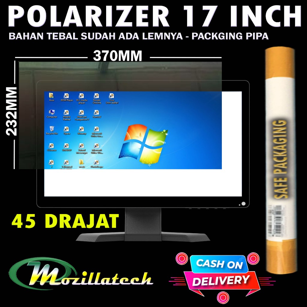 POLARIZER MONITOR 17 IN PLASTIK POLARIS POLARIZER LCD MONITOR 17 INCH 45 DERAJAT 45DERAJAT