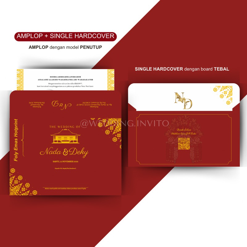 [PALEMBANG-Rumah Limas Foly] Cetak Undangan Batik-Gold Hardcover Amplop Pernikahan Separasi Custom K