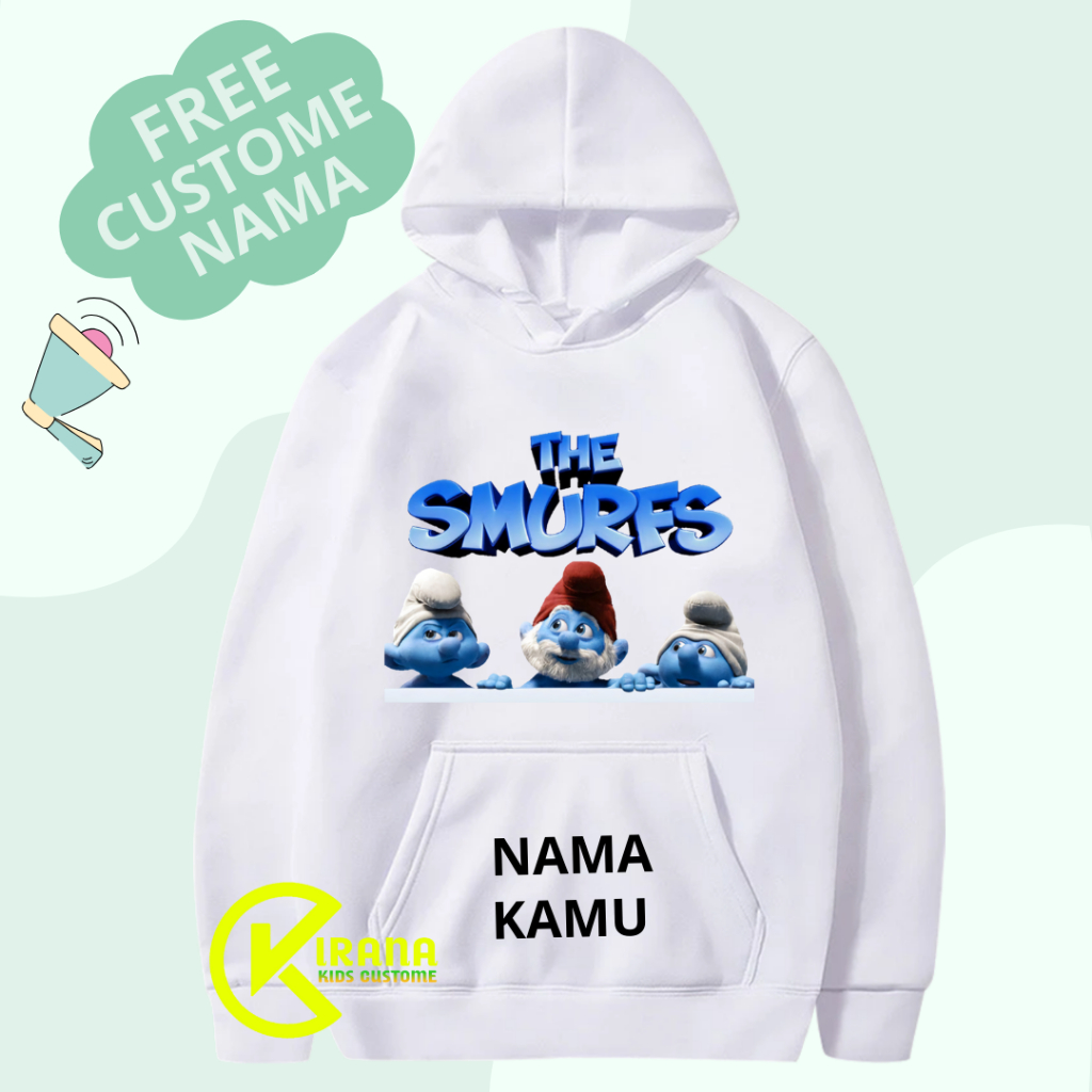 Hoodie Anak I Gambar The Smurfs I Terbaru Terlaris Bahan Premium {FREE CETAK NAMA}