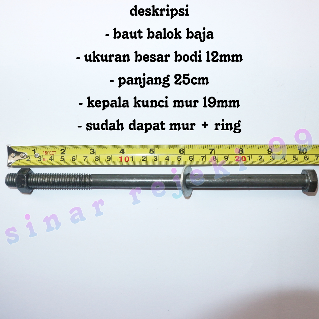 Baut Baja Mur Hitam 25 Cm x 12 Mm Balok Kayu Kanopi