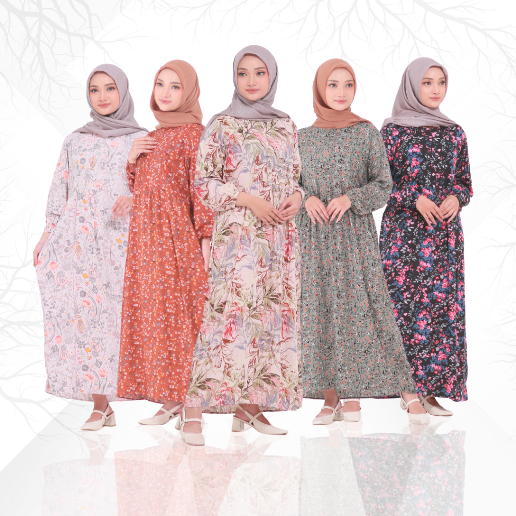 Midi dress muslim rayon motif bunga busui friendly jumbo / gamis salur premium jumbo dress terbaru busui friendly