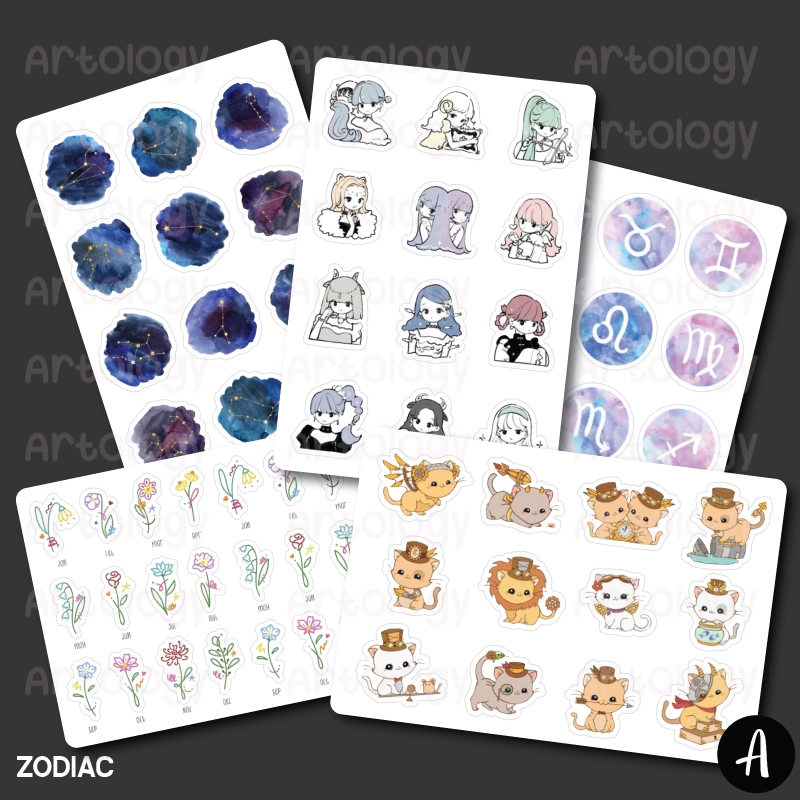 Set Sticker Zodiac Series Planner Jurnal DIY Lucu Imut Kecil Mini Stiker Label Tahan Air Water Resis