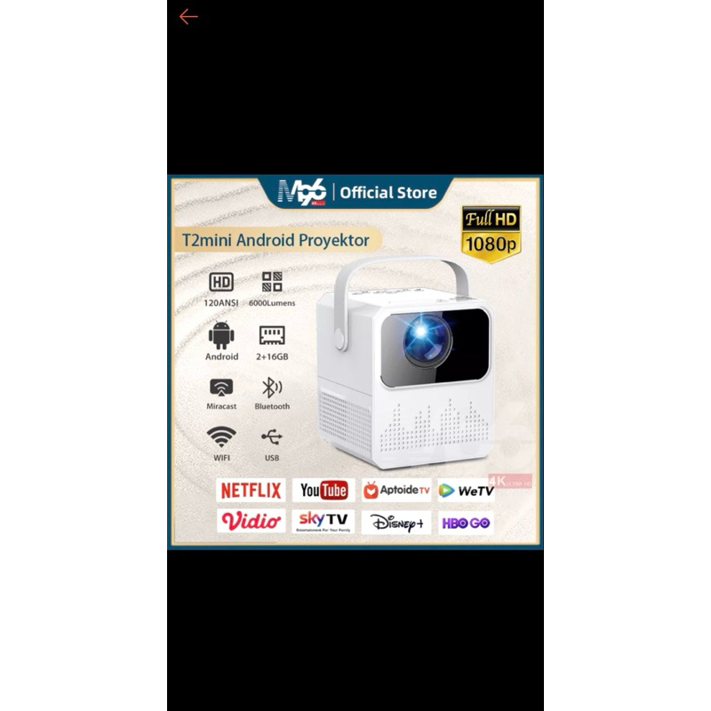 M96 T2mini Proyektor Android TV 1080P Smart Projector 6000 Lumen Android 9.0 Ram 2G Rom 16G proyekto