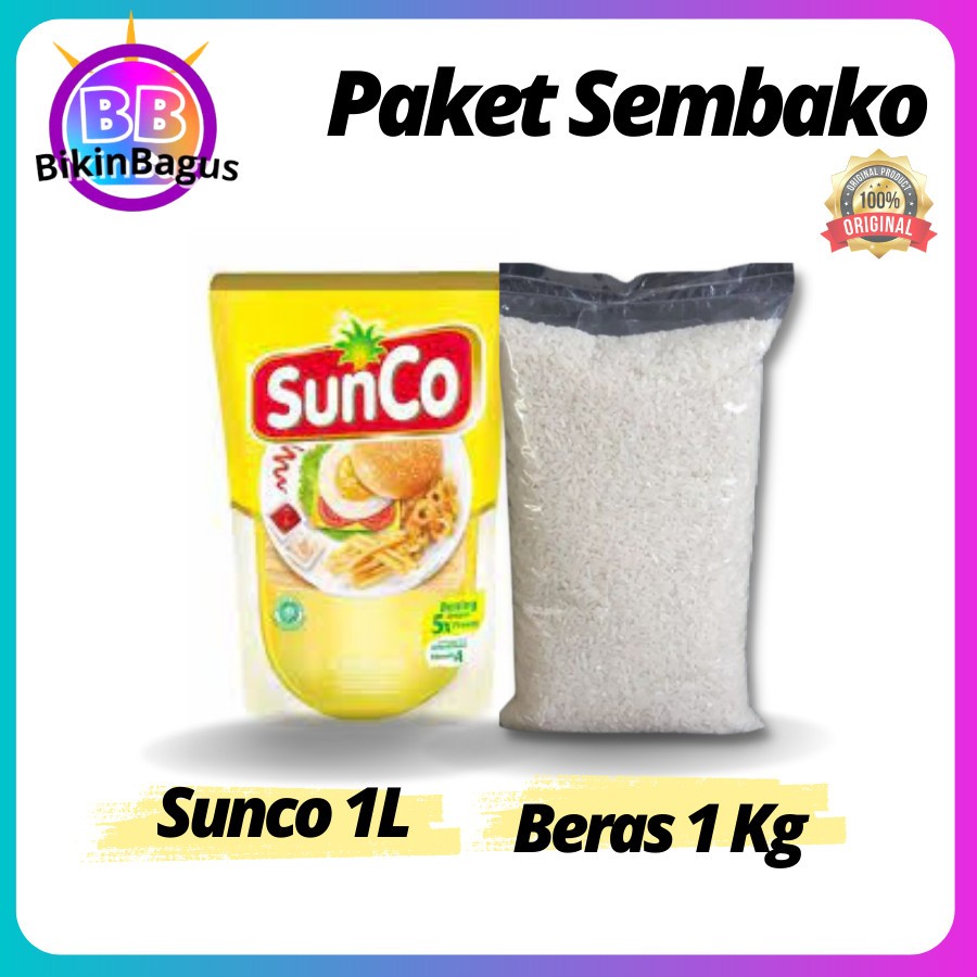 

Minyak sunco 1L Beras Lokal 1 Kg hemat Paket Sembako