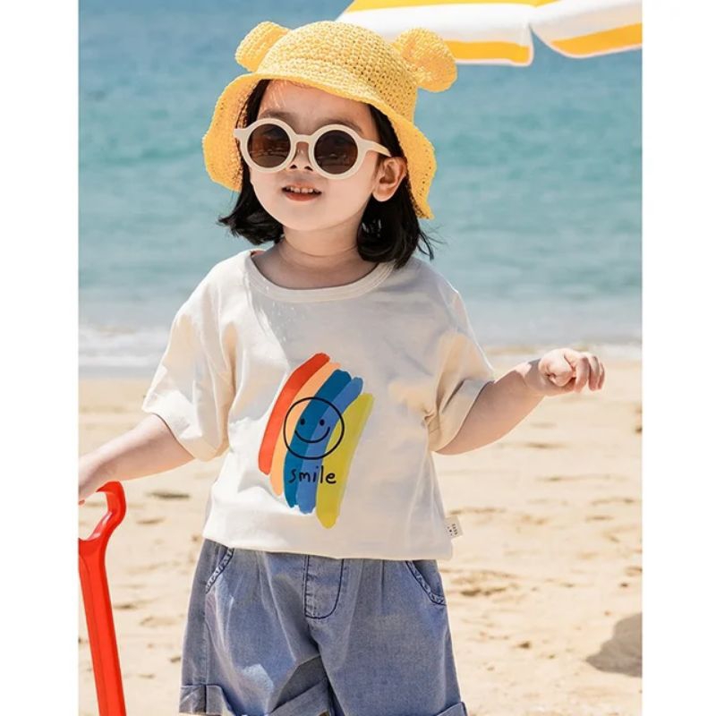 Kaos Anak Perempuan Import / Atasan Baju Kaos Anak Perempuan Import Motif Pelangi Smile kekinian usi