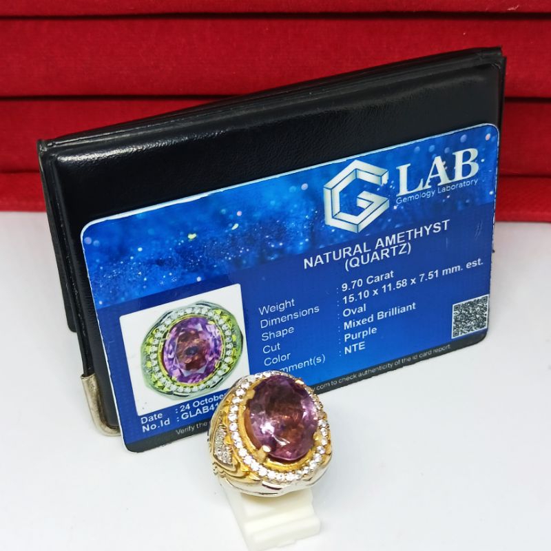 Cincin Batu Natural Ametis Kecubung  (Quartz) + Memo