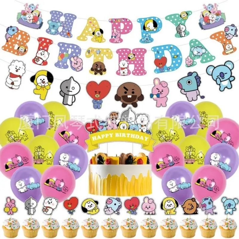 BT 21 Paket perlengkapan dekorasi pesta ulang tahun BT 21 birthday decoration perlengkapan ultah ana
