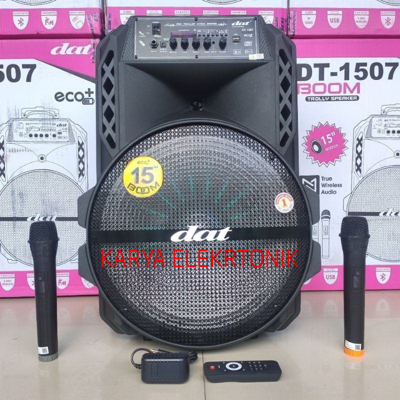 SPEAKER PORTABLE 15 INCH  DAT DT1507 BOOM DT-1507 BOOM DT 1507 ORIGINAL FREE 2 MIC WIRELESS