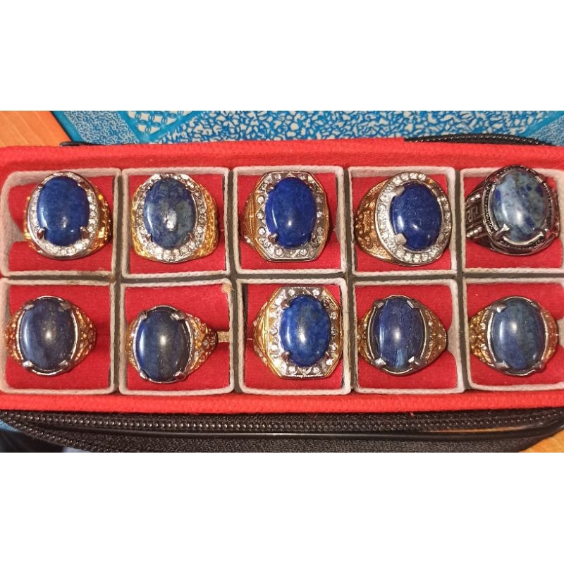 CA 15: Cincin Batu Akik Asli Lapis Lazuli serat Emas Titanium Kuku