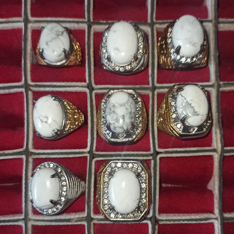 CA 18: Cincin Akik Batu Pirus Putih/Howlite Asli Titanium