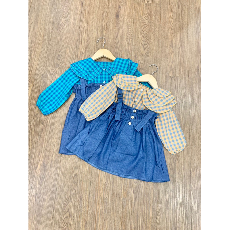 Stelan Overall Kotak Anak Perempuan