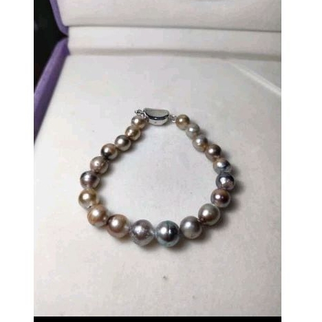 gelang full mutiara air laut warna aesthetic hitam abu gradasi gelang mutiara termurah