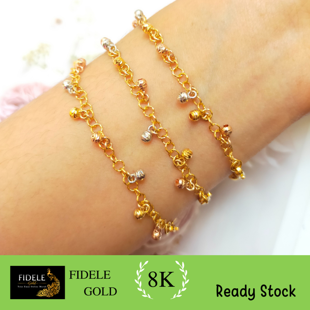 Gelang bola-bola fashion wanita emas asli 375