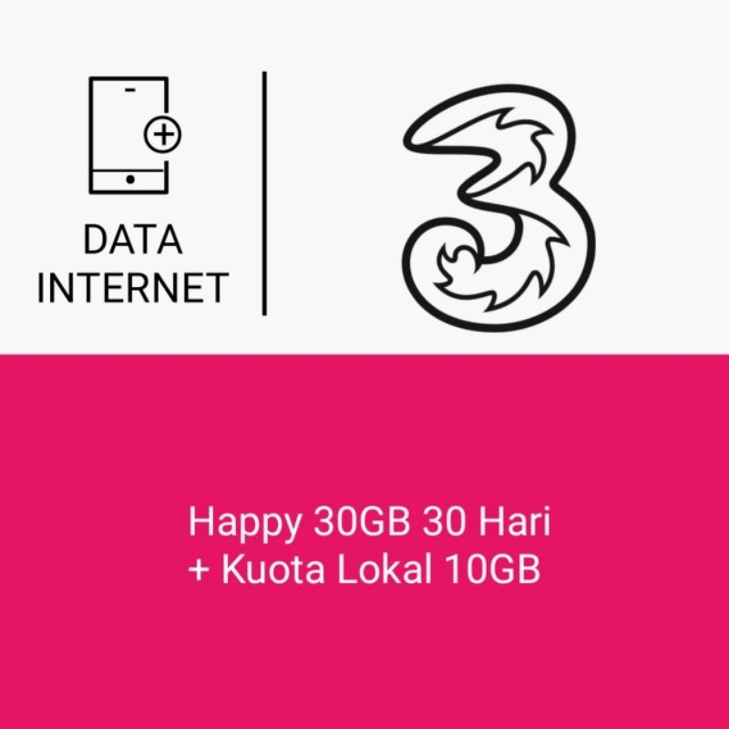 Paket Data Tri - Happy 30GB 30 Hari + Kuota Lokal 10GB