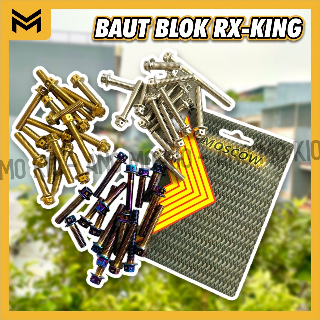 BAUT PROBOLT BLOK MESIN RX KING 17 PCS SET KANAN KIRI GOLD Baut Probolt Blok Bak Mesin Rx king Baut 