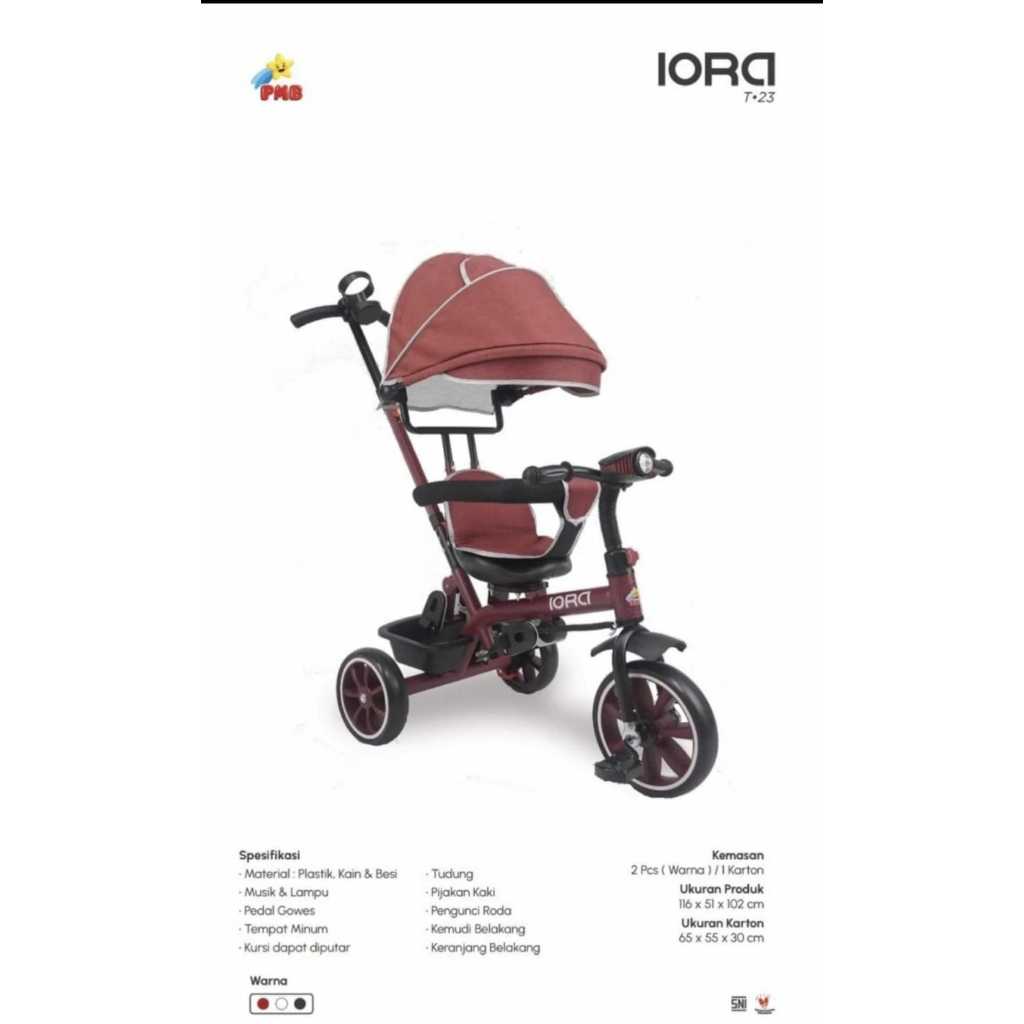 Sepeda Roda 3 Stroller Stoler Anak Bayi Tricycle PMB IORA T23 Musik