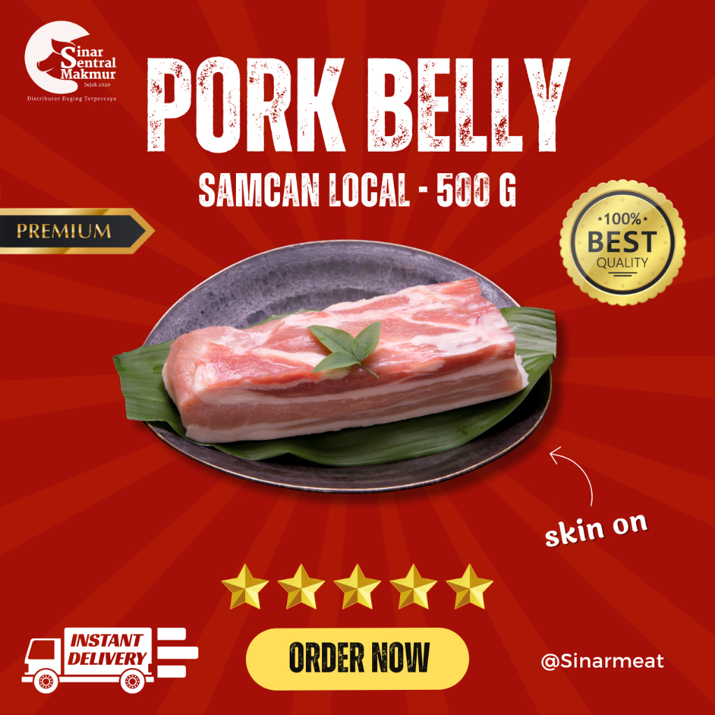 

DAGING BABI SAMCAN KULIT LOKAL / PORK BELLY SKIN ON (BALI) 500GR