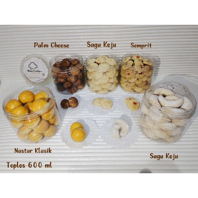 

Kue Kering Kue Lebaran Nastar / Putri Salju / Palm Cheese / Sagu Keju / Semprit / Ekonomis 600 ml