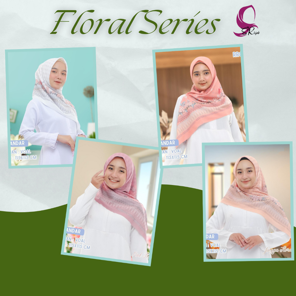 [ SR HIJAB ] - JILBAB HIJAB SEGI EMPAT PRINTING MOTIF VOAL ULTRAFINE 115 x 115 cm FLORAL SERIES
