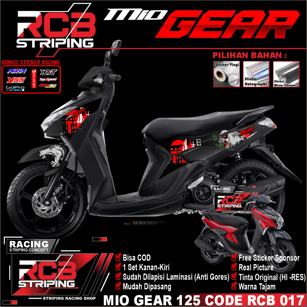 STRIPING MIO GEAR VARIASI BUAT MOTOR GEAR / STIKER MOTOR YAMAHA MIO GEAR 125 RCB 017