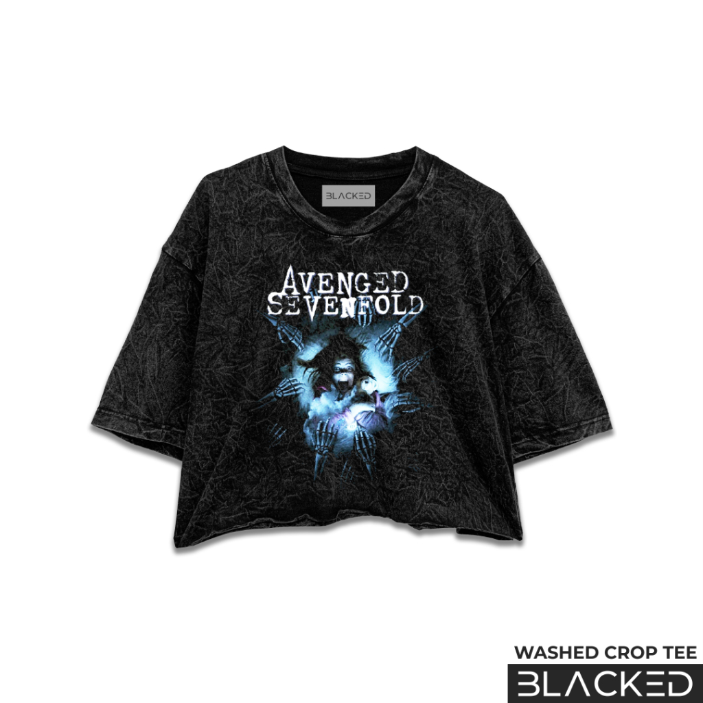CROP TEE AVENGED SEVENFOLD - NIGHTMARE HANDS / STONEWASH / WASHED CROPTOP / OVERSIZED CROP TOP / SLI