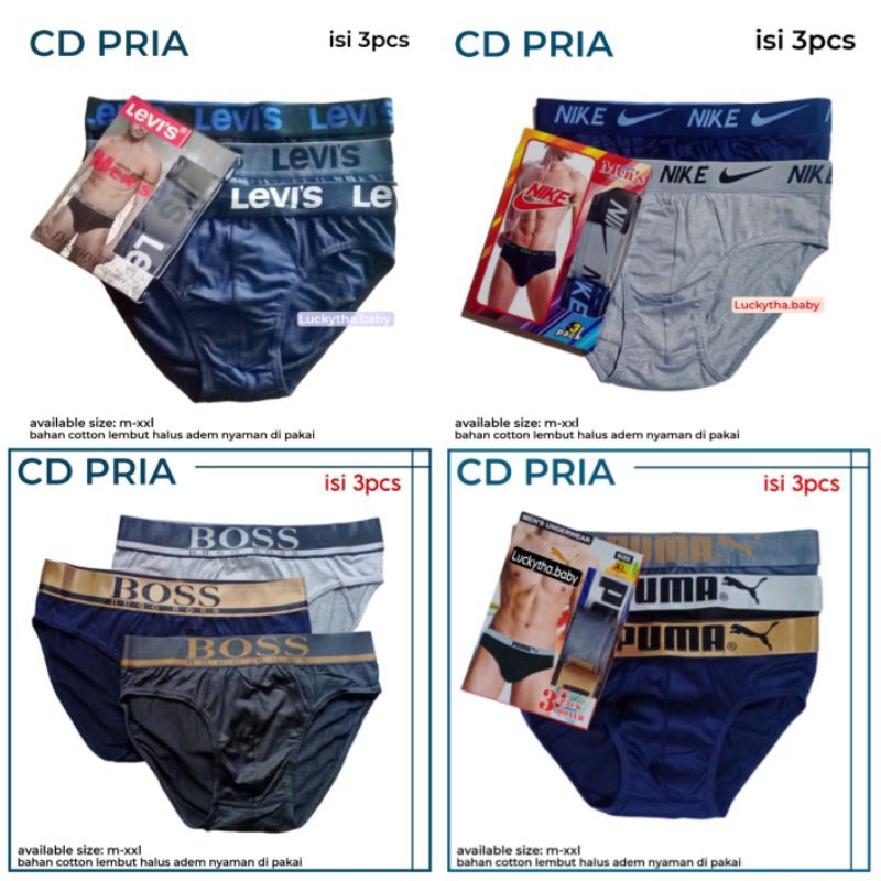 celana dalam pria Nike -b.o.s , p.u.m.a, n.i.k.e, l.e.v.i.s / CD pria dewasa karet boxer gold