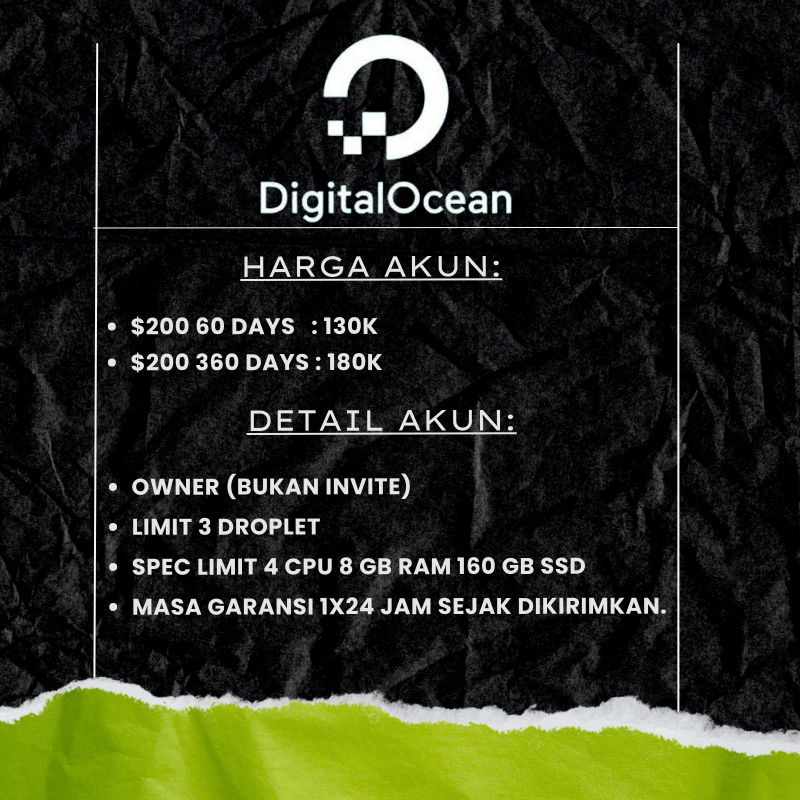 Digital Ocean $200 Akun Fresh