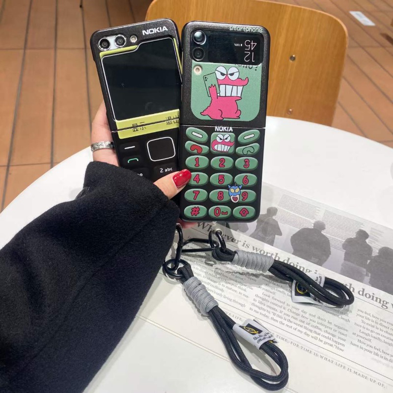 New Case Hp Nokia Old Fashion Unik With Chain Lucu Imut For Samsung Z Flip 5 4 3 Lucu ZFLIP5 ZFLIP4 