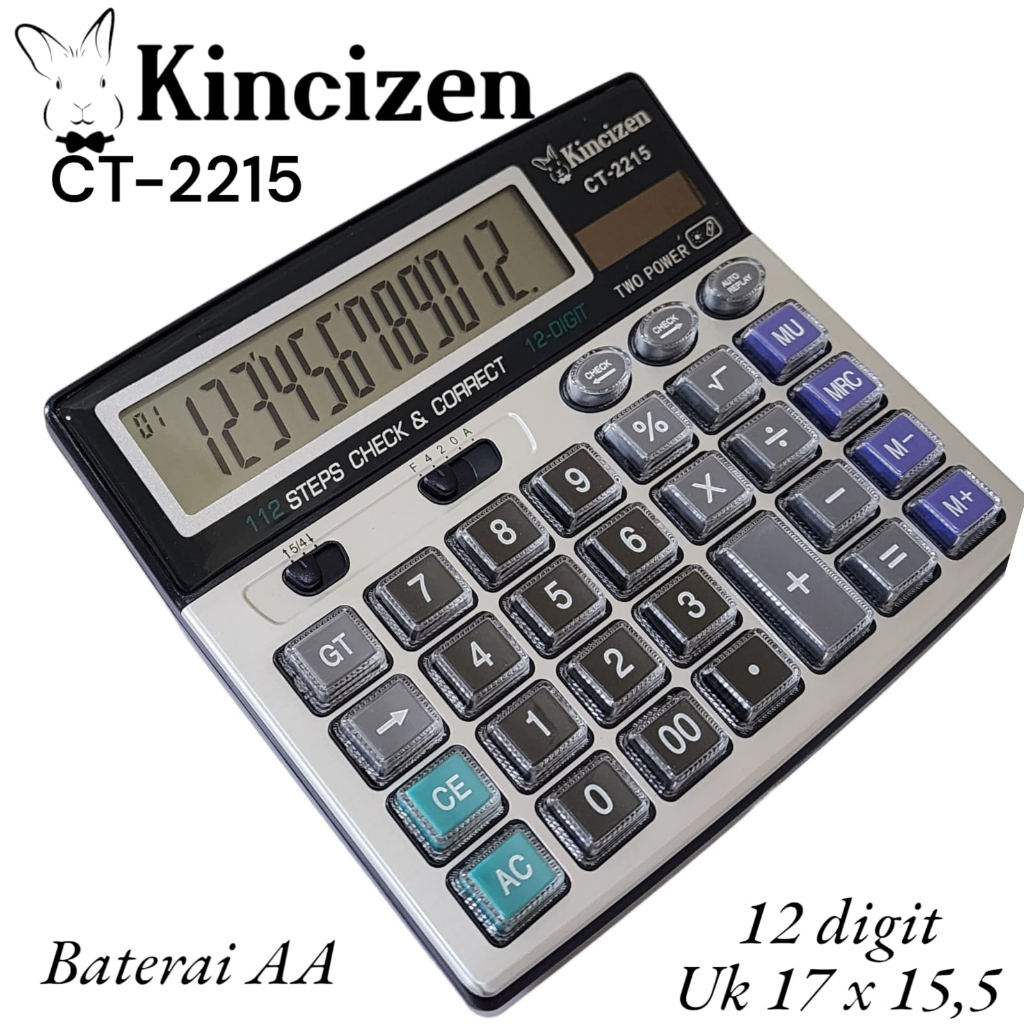 

KINCIZEN Kalkulator CT-2215 Calculator 12 digit dual power Kalkulator Citizen CT 2215 BAERAI AA Calculator