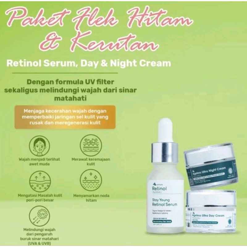 Amura Paket Hemat Anti Aging - Spesialis Lawan Kerutan dan Flek Hitam Bandel (Retinol, Night Cream,D