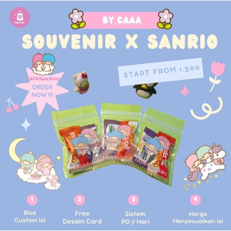 

souvenir Permen x Sanrio, gift cute, free card, isi bisa custom di note / chat