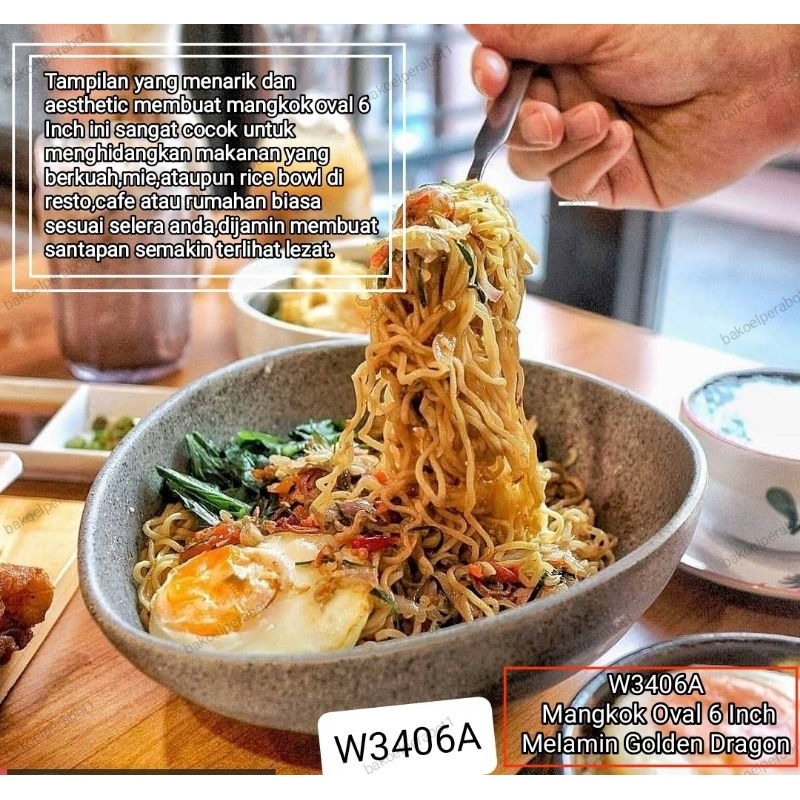 Grosir dan Ecer W3406A mangkok oval 6 Inch melamin golden dragon