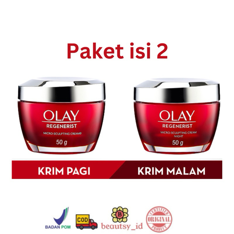 Olay Krim Siang + Krim Malam Regenerist Micro Sculpting Cream 50gr Paket Pelembab Mengencangkan Kuli