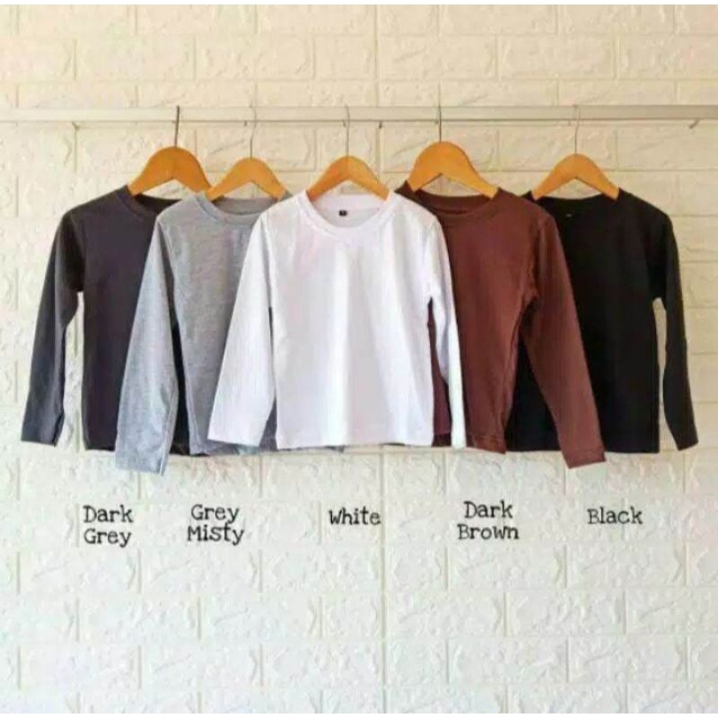 Kaos polos anak laki laki dan perempuan tangan panjang warna putih