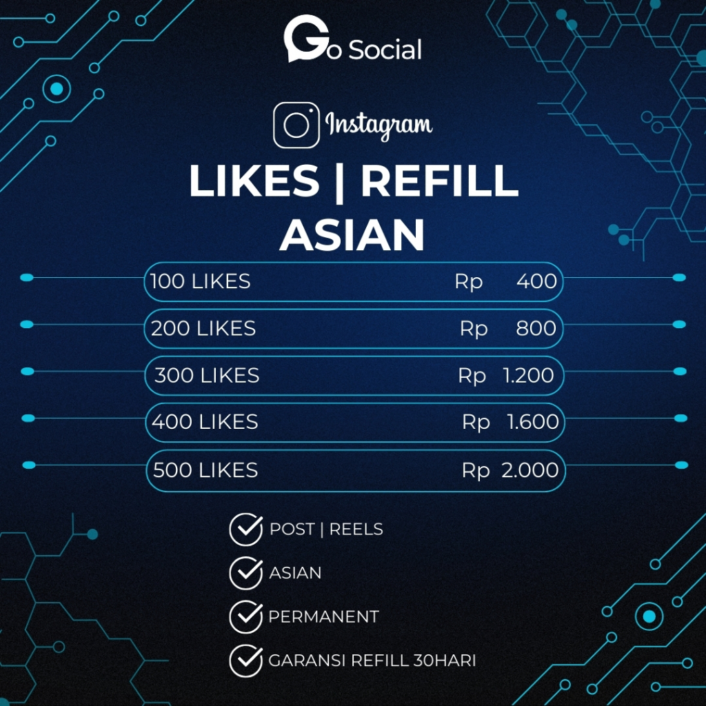 IG | INSTAGRAM LIKE | LIKES POST | REELS PERMANENT ASIAN GARANSI REFILL 30 HARI | ASIAN BUKAN GLOBAL
