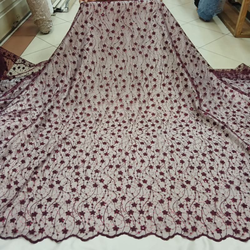 Kain Tulle Bordir Alower Full Payet Sequin Terbaru