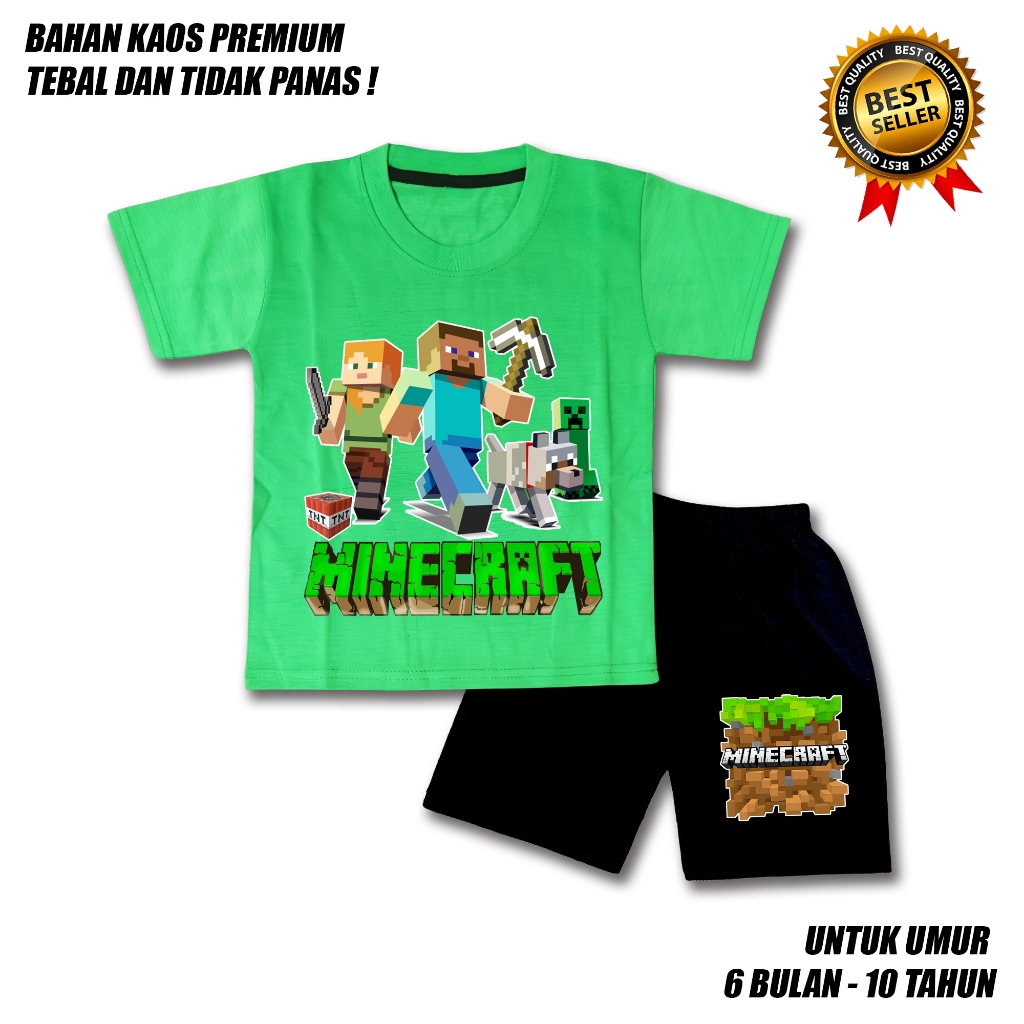 SETELAN ANAK LAKI LAKI PEREMPUAN MINECRAFT CELANA HITAM BAHAN PREMIUM / SETELAN ANAK LAKI LAKI USIA 