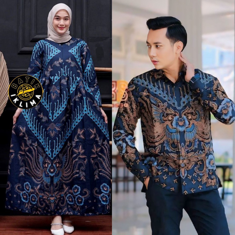 Baju Batik Pasangan Couple Kemeja dan gamis Muslim Motif fholly Terbaru - Set Couple Batik Terbaru k