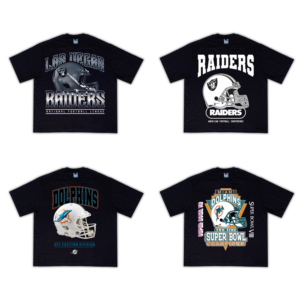 NFL TEAM AMERICAN FOOTBALL TSHIRT RAIDERS DOLPHINS VINTAGE KAOS OVERSIZE