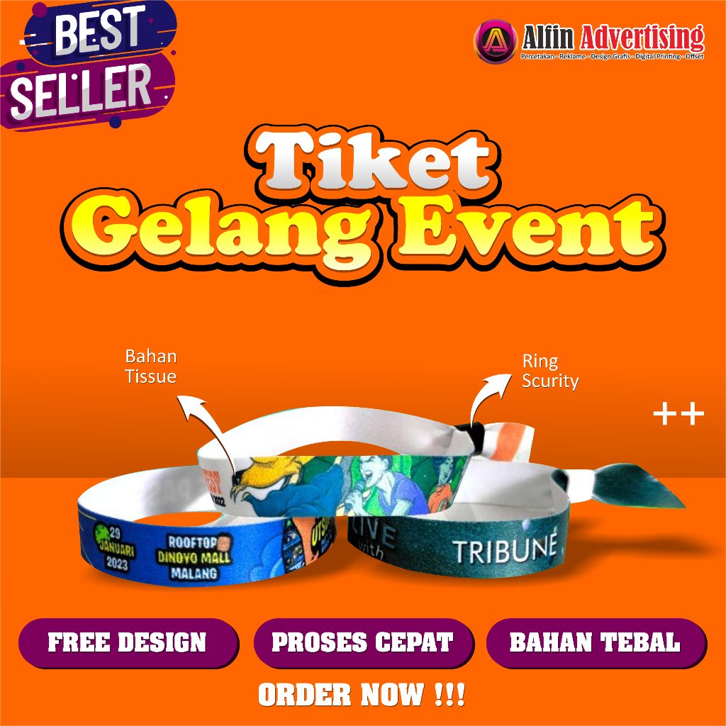 Gelang Event Lanyard " Termurah " Free Design / tiket /Konser / Kpop / Event / Konser / Wahana