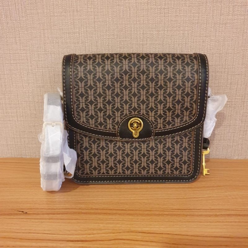 fossil ainsley small flap crossbody bag brown black