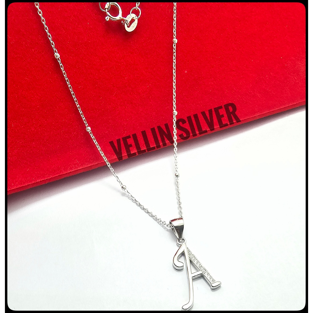 Kalung Nori Jedar & Liontin Huruf A Perak 925 Asli Silver Lapis Emas Putih