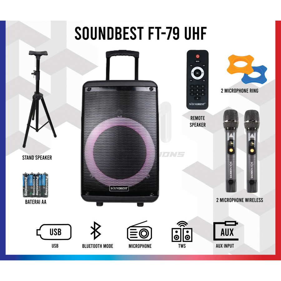 SPEAKER PORTABLE SOUNDBEST FT 79 / FT-79 / FT79 12 INCH BLUETOOTH USB GARANSI RESMI SOUNDBEST