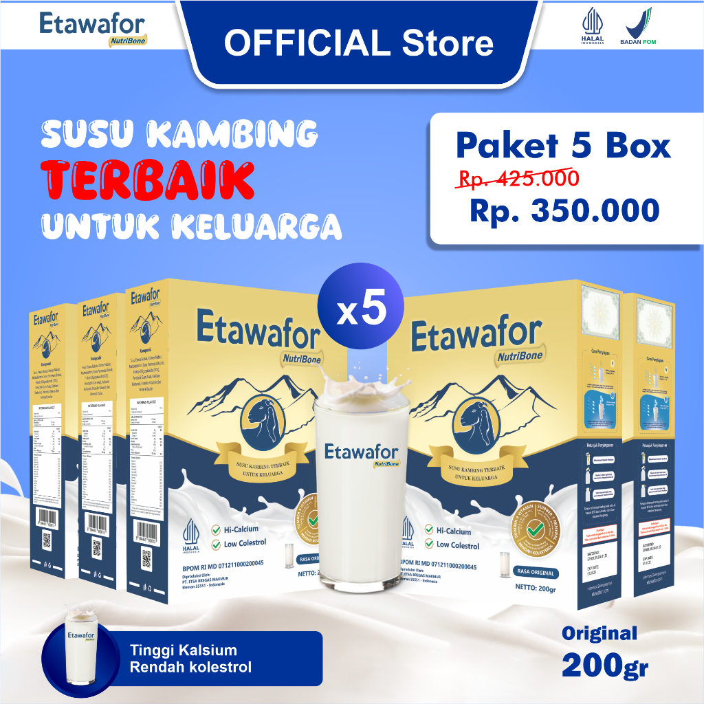 

SUSU ETAWAFOR - Susu Kambing Etawa original membantu memelihara kesehatan Sendi & Tulang isi 5 box